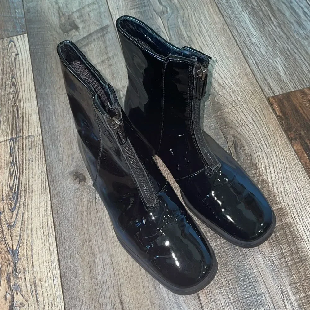 Aquatalia Tenley Black Patent Leather Ankle Booties